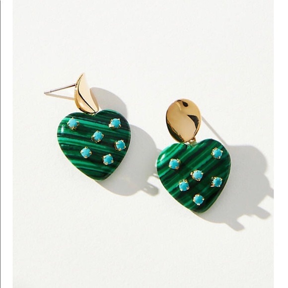 Anthropologie Mini Heart Drop Earrings in Holly/ green - Picture 1 of 4